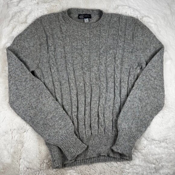 Vintage Cross Currents Cable Knit  Wool Blend Sweater Grey Men's Large Cottage - Picture 1 of 8